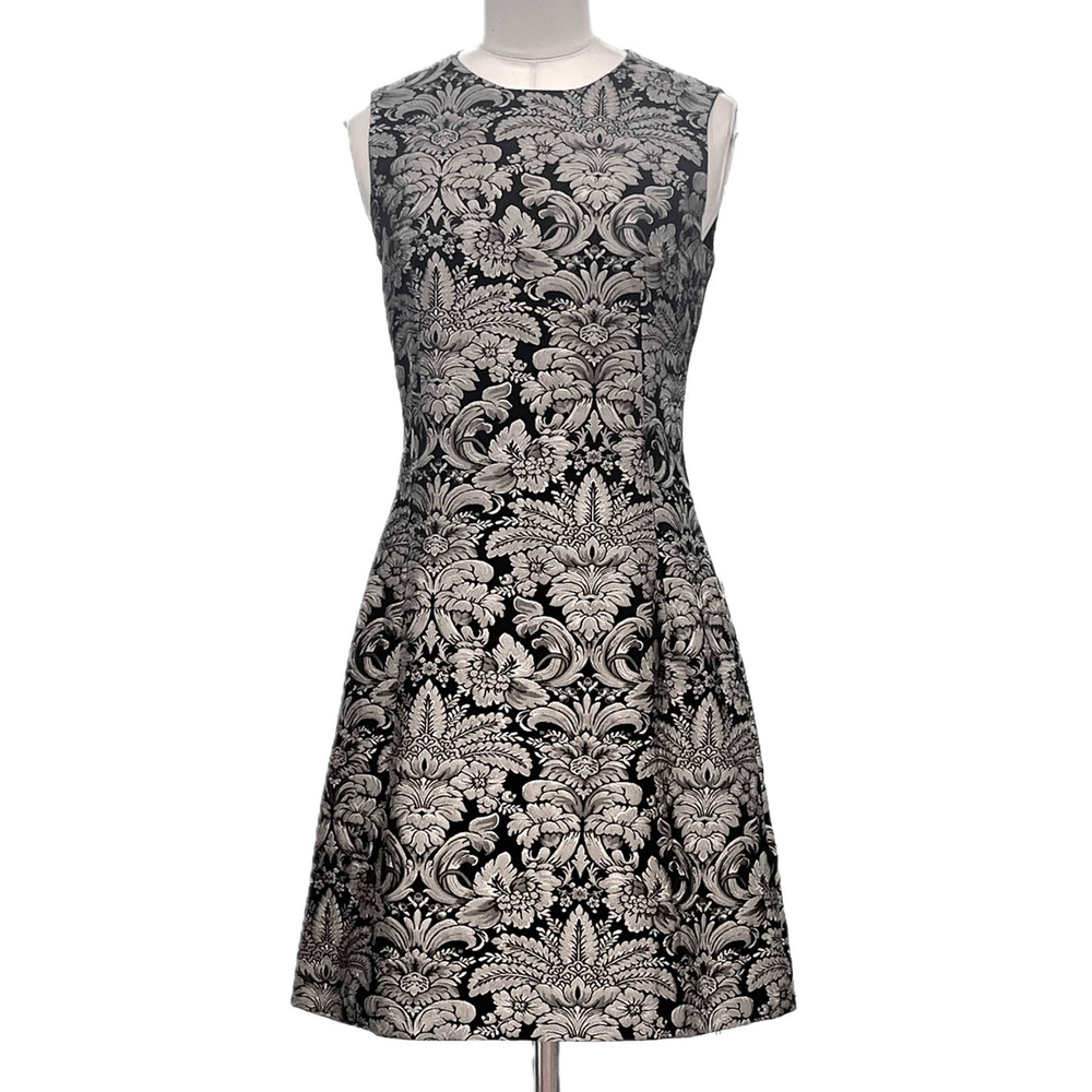 DOLCE & GABBANA Silver Metallic Jacquard Sleeveless Mini Dress 46 XL